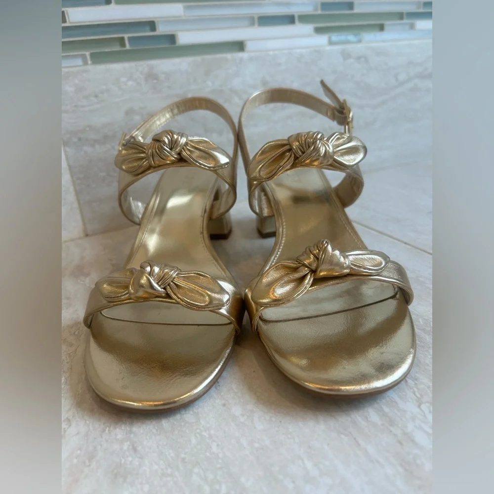 J Crew Bow heeled sandals in gold - Picture 3 of 7